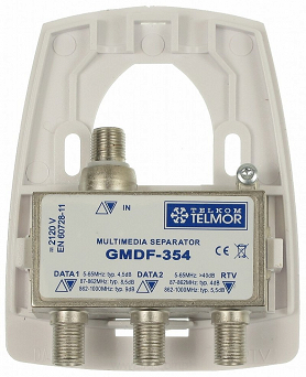 Rozdzielacz Telmor GMDF-354 1xRTV + 2xData, 5-1000 MHz, podwójna izloacja