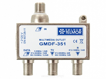 Rozdzielacz Telmor GMDF-351 1xTV + 1xR + 1xData, 5-1000 MHz, podwójna izloacja