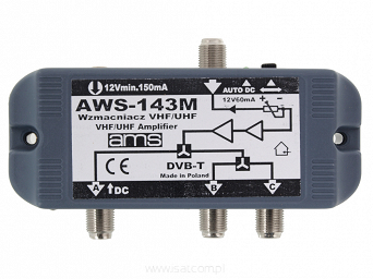 Wzmacniacz antenowy AWS-143M szerokopasmowy 20dB regulowany