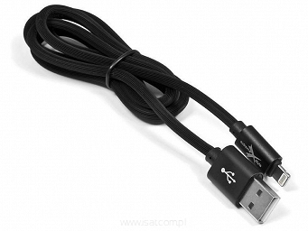 Kabel USB silikonowy 1m złącze Lightning czarny 2A