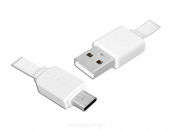 Kabel USB - Type-C 1m, płaski, biały
