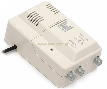 Wzmacniacz antenowy DVB-T regulowany Alcad AI-200 dwa wyjścia wbudowany zasilacz