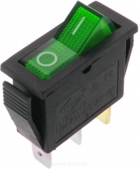 Przełącznik ON-OFF bistabilny 3 pin 230V IRS-101 kołyskowy zielony
