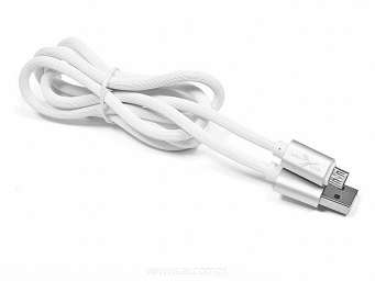 Kabel USB silikonowy 1m złącze micro USB biały 2A