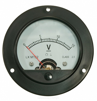Wskaźnik analogowy woltomierz 15V DC okrągły duży montażowy