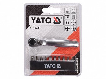 Zestaw bitów z grzechotką YATO YT-14390 małe wymiary 1/4" 11 częsci Cr-V 