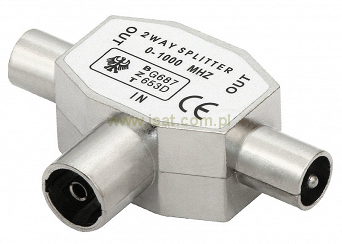 Rozgałęźnik antenowy K-01 wewnętrzny 1x gniazdo- 2x wtyk IEC metalowa obudowa
