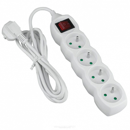 Przedłużacz elektryczny 4xGN+UZ+W 5m biały z wyłącznikiem