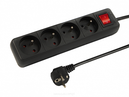 Przedłużacz elektryczny 4xGN kabel 1,5m z wyłącznikiem czarny przewód 3x1,0mm2
