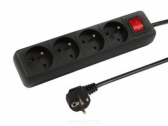 Przedłużacz elektryczny 4xGN kabel 1,5m z wyłącznikiem czarny przewód 3x1,0mm2
