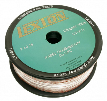 Przewód kabel głośnikowy 2x0,75mm OFC Cu 100m przezroczysty