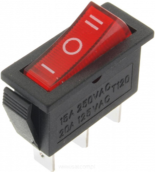 Przełącznik kołyskowy IRS-103-3C czerwony 3 pinowy On-Off-On 15A 230V DC 