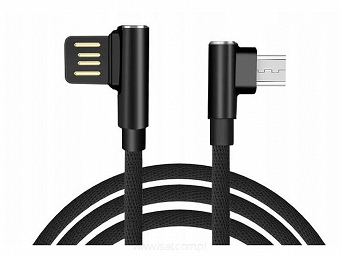 Kabel USB pleciony KĄTOWY 1,2m złącze micro USB czarny