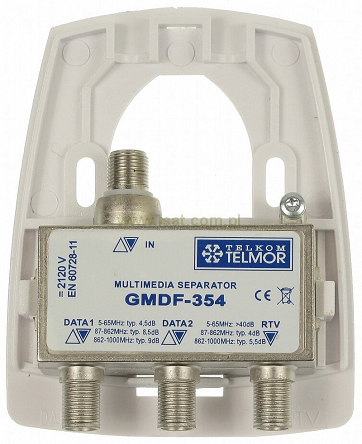 Rozdzielacz Telmor GMDF-354 1xRTV + 2xData, 5-1000 MHz, podwójna izloacja