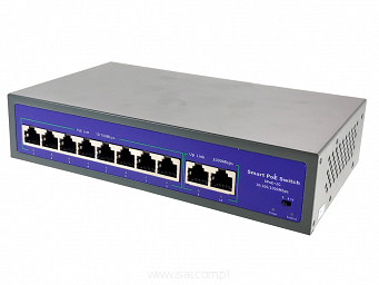 Switch aktywny 8x PoE + 2x Up Link SW-8P2G/H-A do 100Mbps 