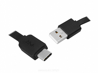 Kabel USB - Type-C 1m, płaski, czarny