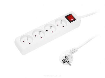 Przedłużacz elektryczny 4xGN+UZ+wyłącznik, długość 3,0m kolor biały