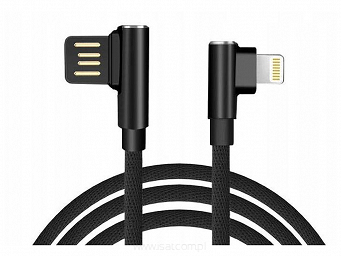 Kabel USB pleciony KĄTOWY 1,2m złącze Lightning czarny