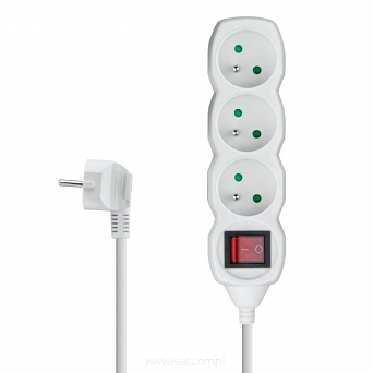 Przedłużacz elektryczny 3xGN+UZ+W 1,5m biały z wyłącznikiem