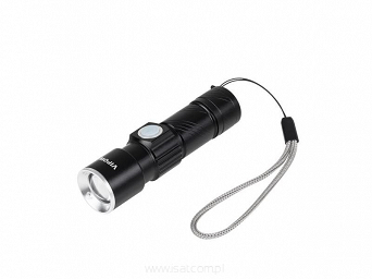 Mała latarka LED 3W akumulator czarna ZOOM USB