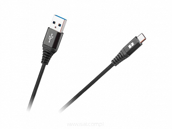Kabel USB 3.0 wtyk A - wtyk USB C 50cm w oplocie czarny Quick Charge
