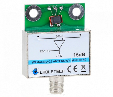 przedwzmacniacz antenowy LPek 15dB szerokopasmowy dopuszkowy z gniazdem F