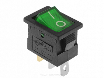 Przełącznik ON-OFF bistabilny 3 pin 12V MK1011 kołyskowy zielony