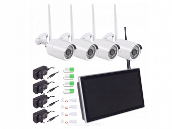 Zestaw CCTV rejestrator Wi-Fi z monitorem 10,2"+ 4 kamery Wi-Fi 1 Mpix  i zasilacze