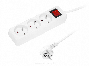 Przedłużacz elektryczny 3xGN+UZ+W 3,0m biały z wyłącznikiem 10A