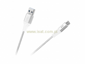 Kabel USB 3.0 wtyk A - wtyk Micro USB B 1m w oplocie biały Quick Charge