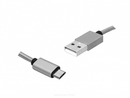 Kabel USB-micro USB 1m w oplocie srebrny v2,0
