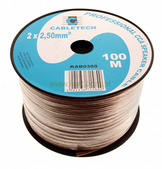 Przewód kabel głośnikowy 2x2,5mm CCA 100m przezroczysty