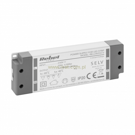 Zasilacz Rebel do sznurów LED 12V/5A max.60W IP20 wewnętrzny