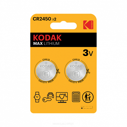 Bateria guzikowa CR2450, 2 szt., blister, MAX LITHIUM, KODAK