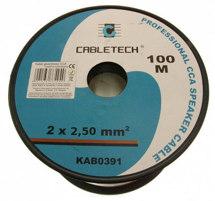 Przewód kabel głośnikowy 2x2,5mm CCA 100m czarno-czerwony