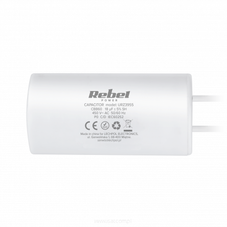 Kondensator 18uF 450V Rebel do silników jednofazowych z przewodami