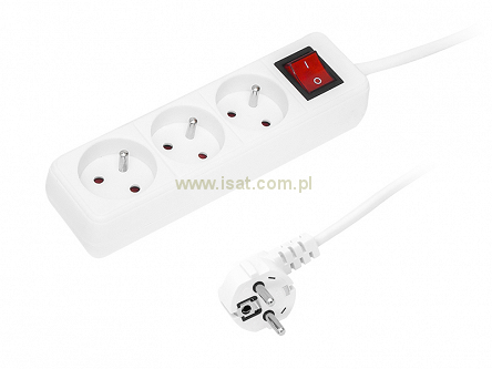 Przedłużacz elektryczny 3xGN+UZ+W 3,0m biały z wyłącznikiem 16A 3x1,5mm2