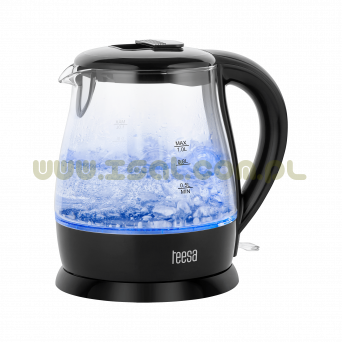 Czajnik elektryczny TEESA, szklany, 1630 W, czarny, 1 L
