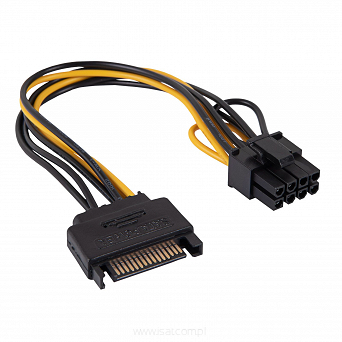 Adapter z kablem Akyga AK-CA-80 PCI-E 6+2pin (m) / SATA (m) 15cm
