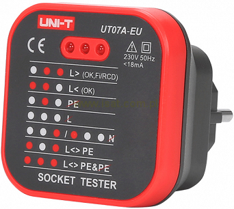 Wskaźnik tester gniazd sieciowych 230V AC UNI-T UT07A-EU faza uziemienie