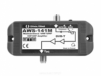 Wzmacniacz antenowy AWS-141M szerokopasmowy 18dB regulowany DC pass